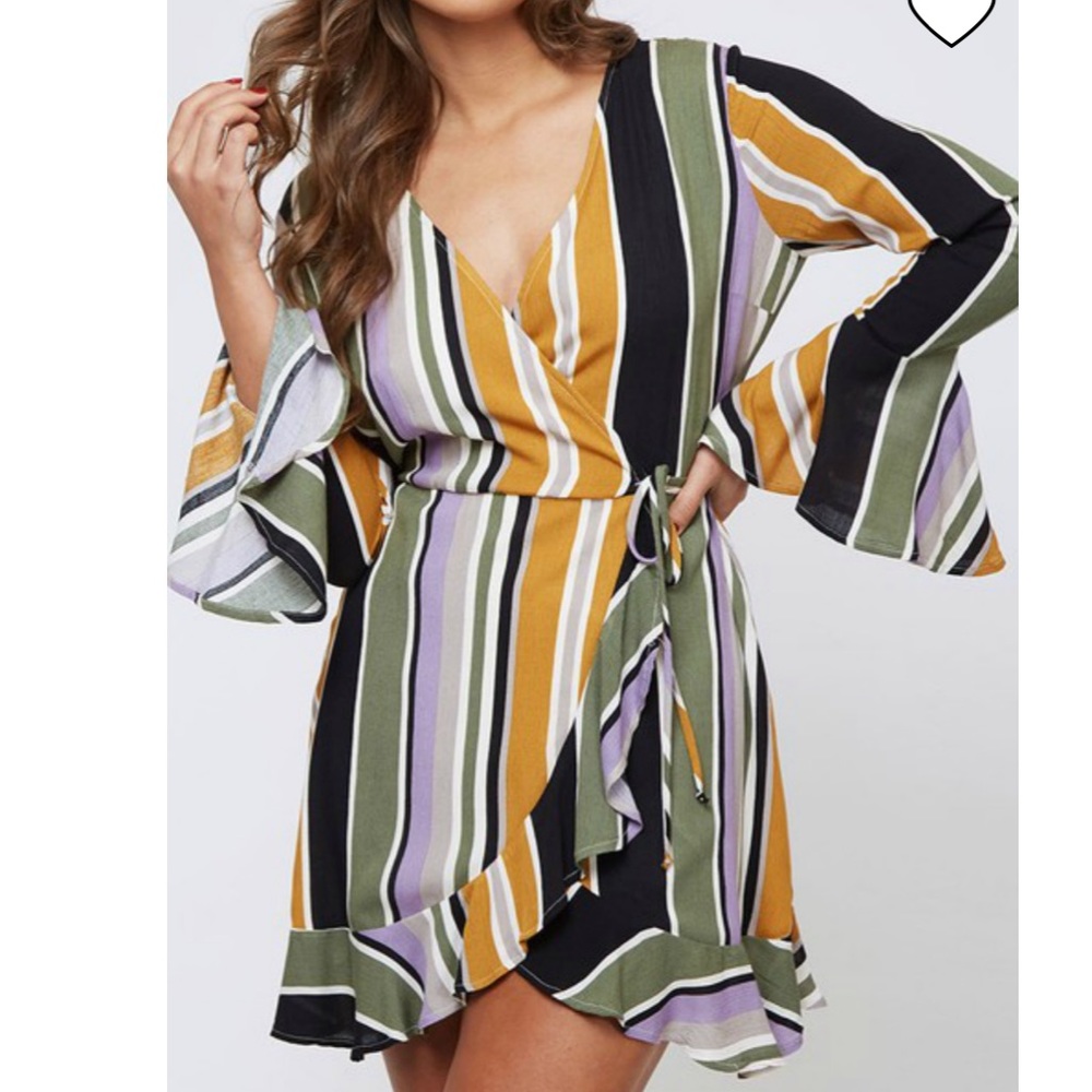 NWT Peach Love Striped Woven Wrap Dress.  Size Small